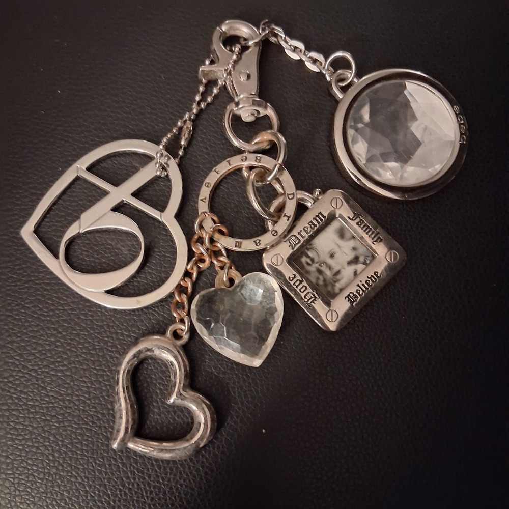 Vintage Y2K Bling Bag Charm Chunky Bundle Bebe Diamond Gem Heart Fob